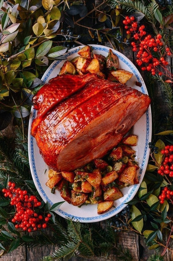Plum Sauce Glazed Ham (w/ Scallion Butter Potatoes)