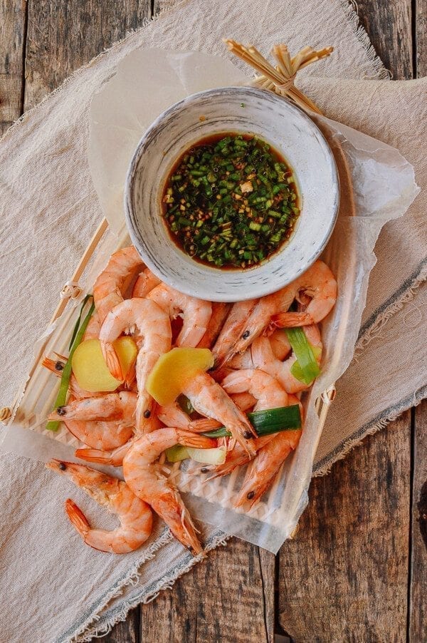 Chinese Boiled Shrimp with Ginger Scallion Dipping Sauce