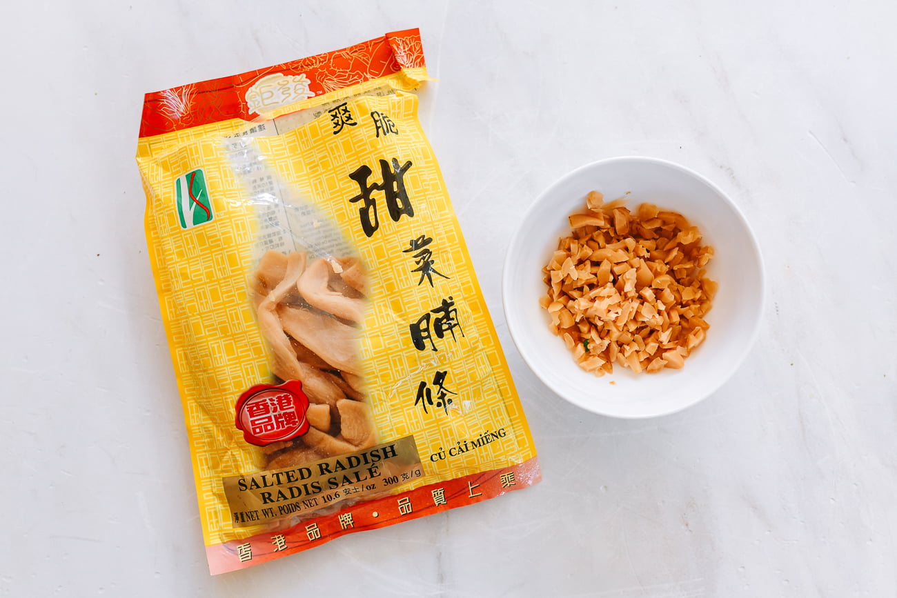 salted radish chopped in bowl