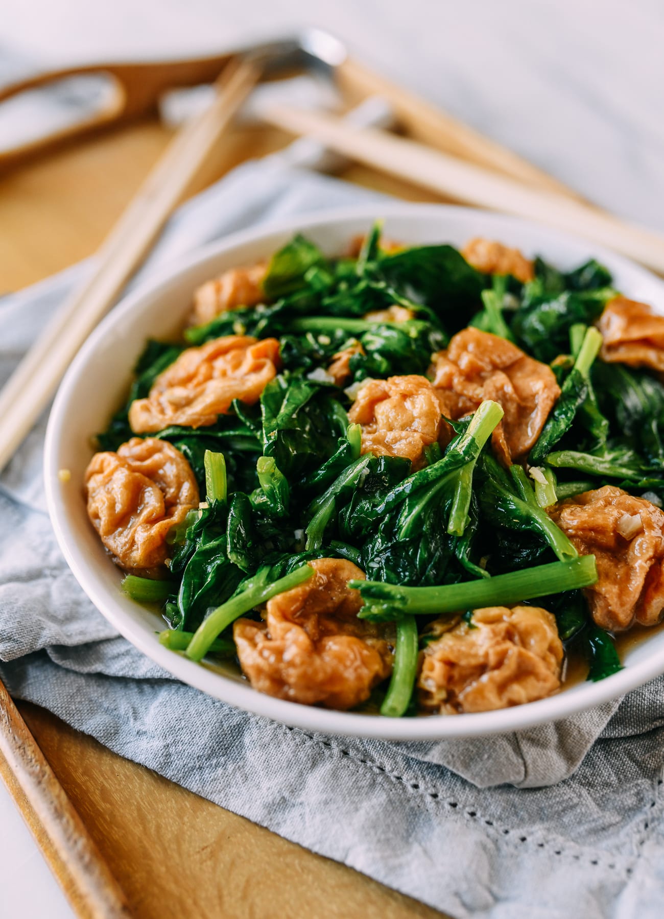 Seitan Puffs with Pea Tips