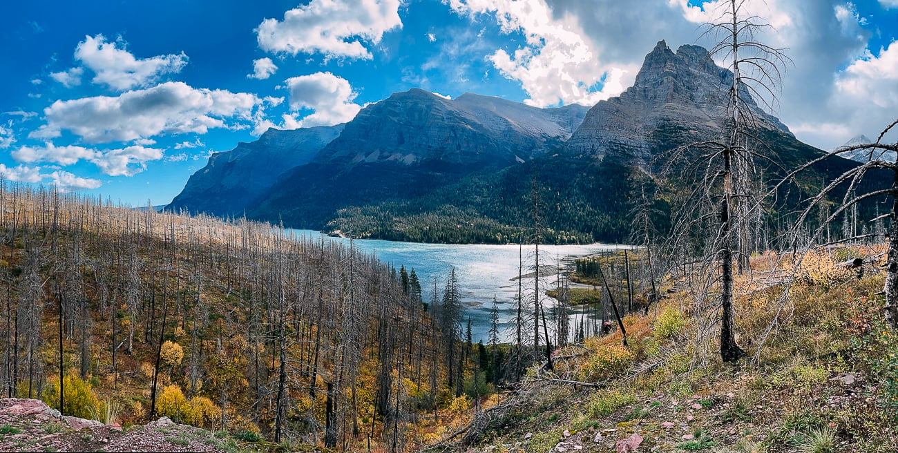 Blue Skies over mountains in Glacier National Park
