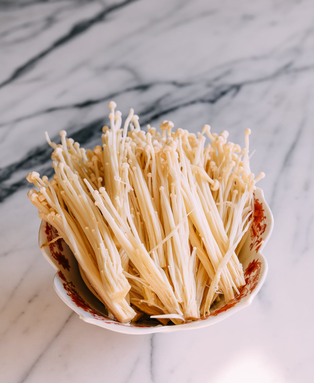 Enoki m ushrooms in a bowl