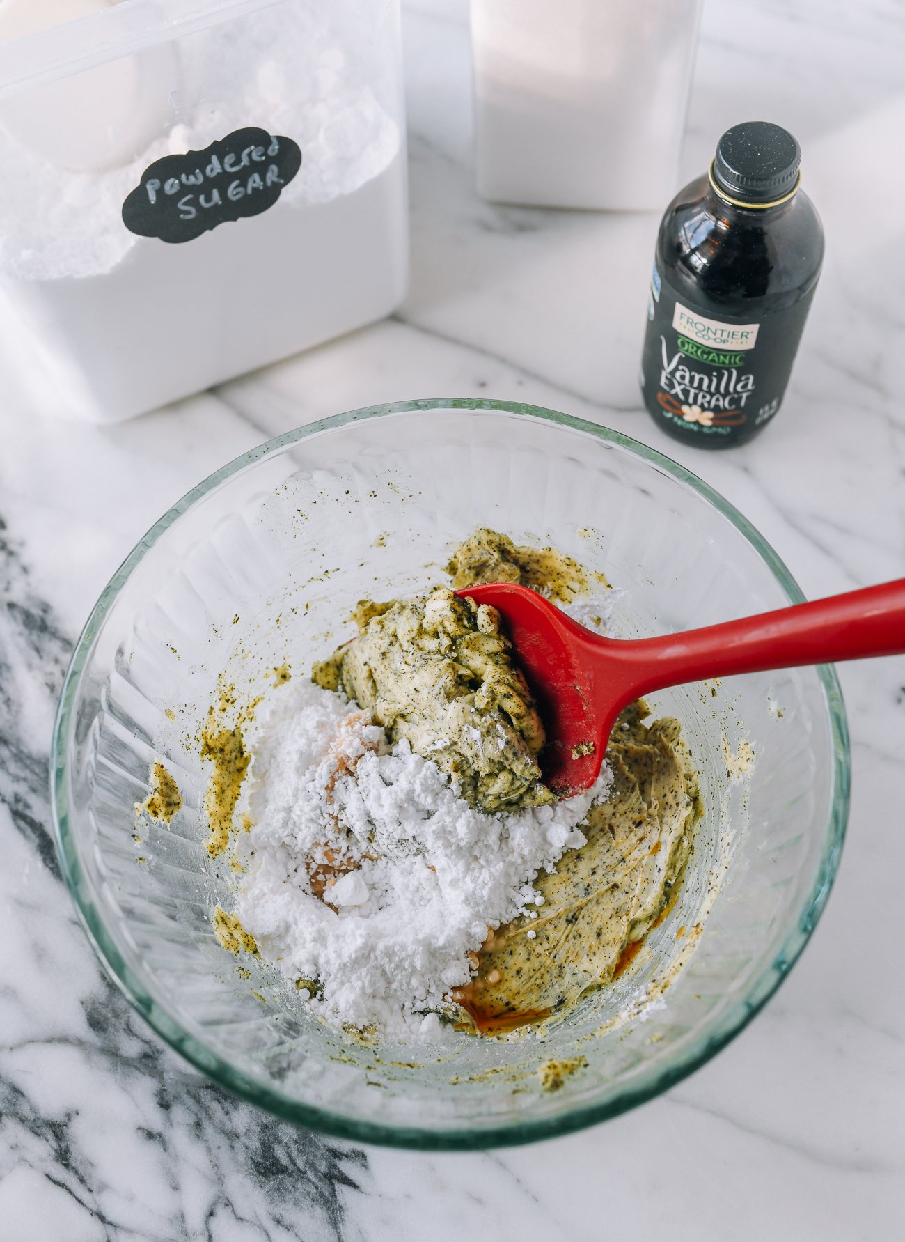 powdered sugar and vanilla added to butter and tea
