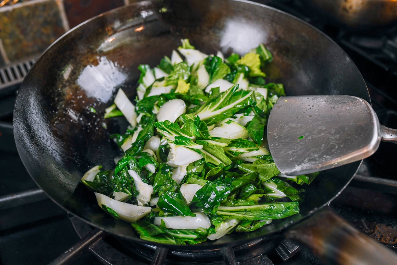 stir-frying bok choy