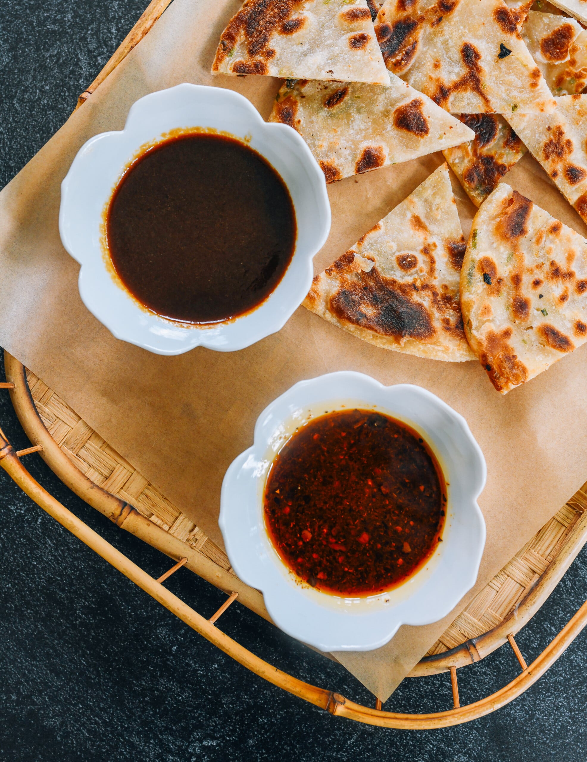 Two scallion pancake dipping sauces