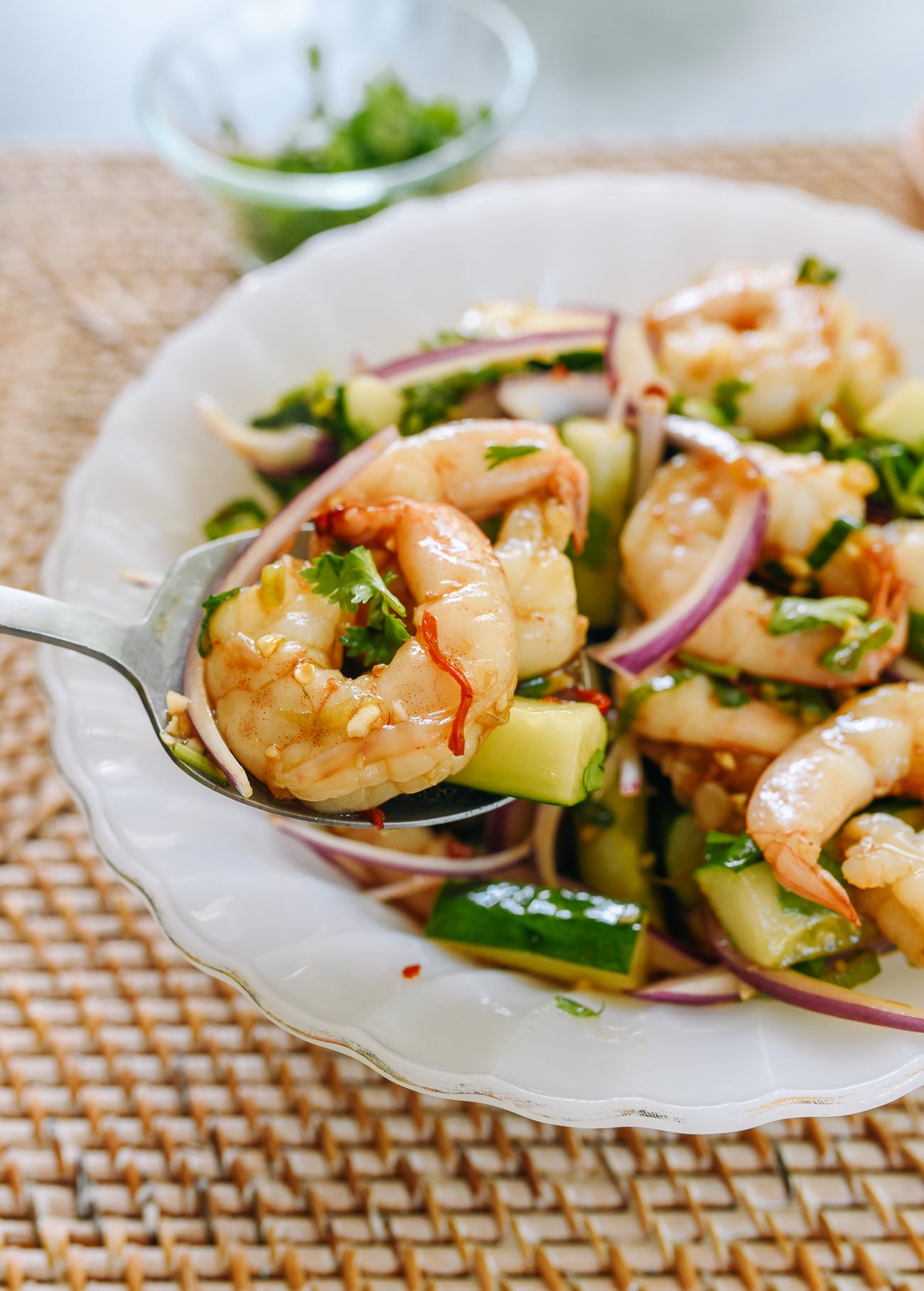Scoop of Asian shrimp salad 