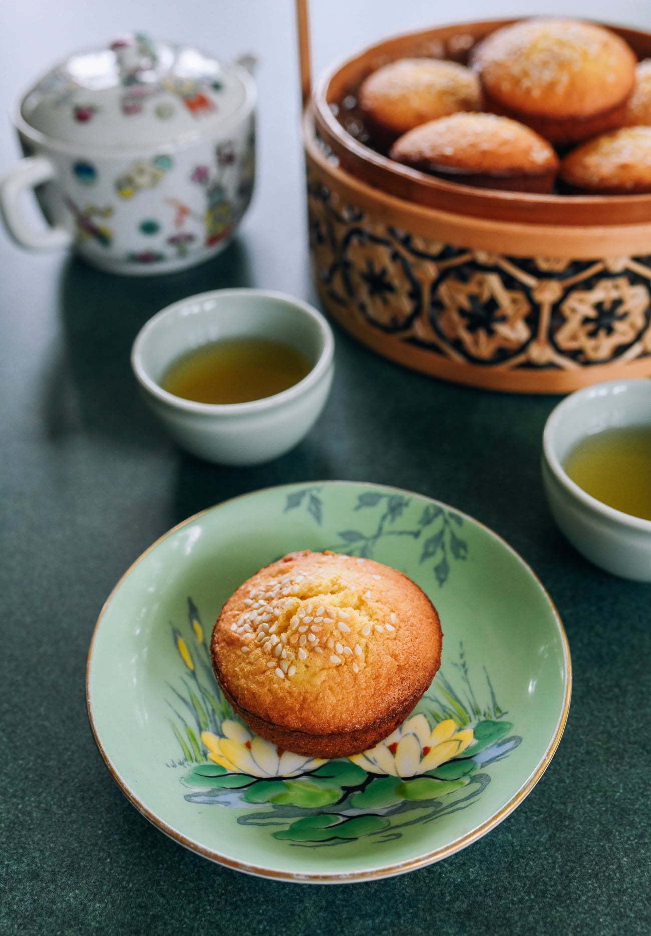 Chinese Old Fashioned Egg Cake with Tea