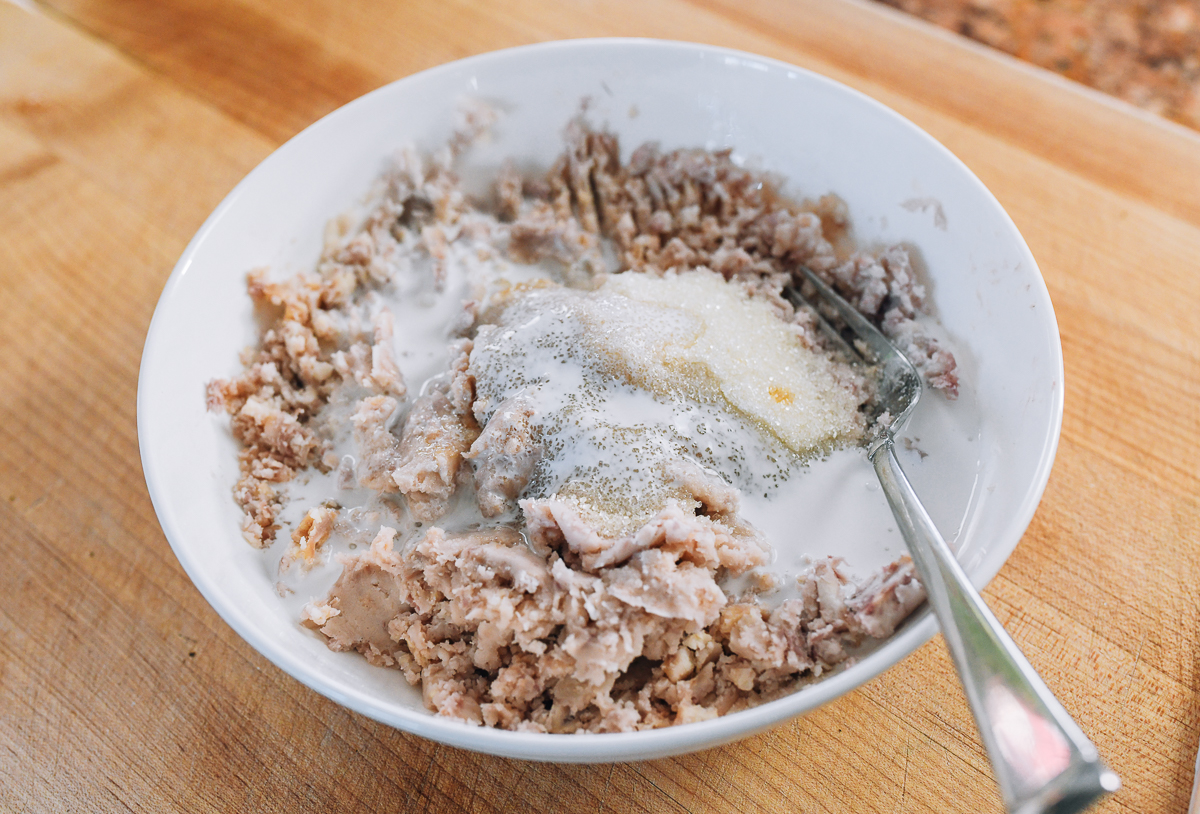 mashed taro with sugar, vanilla, coconut milk, and salt
