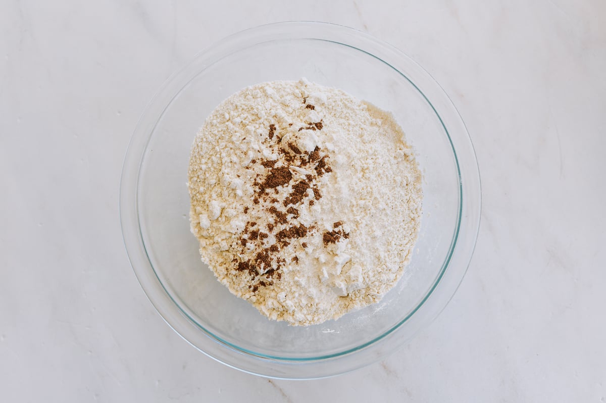 dough dry ingredients in glass bowl