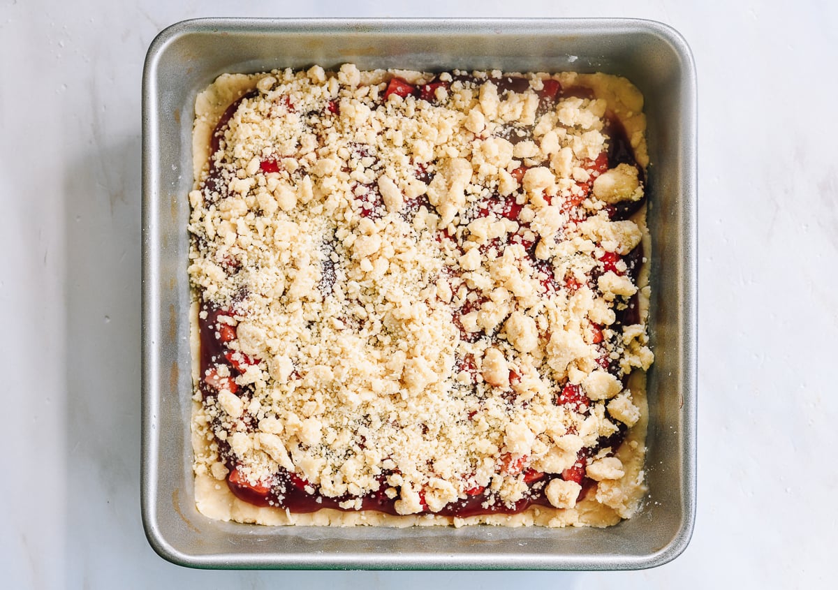 strawberry bars in pan before baking