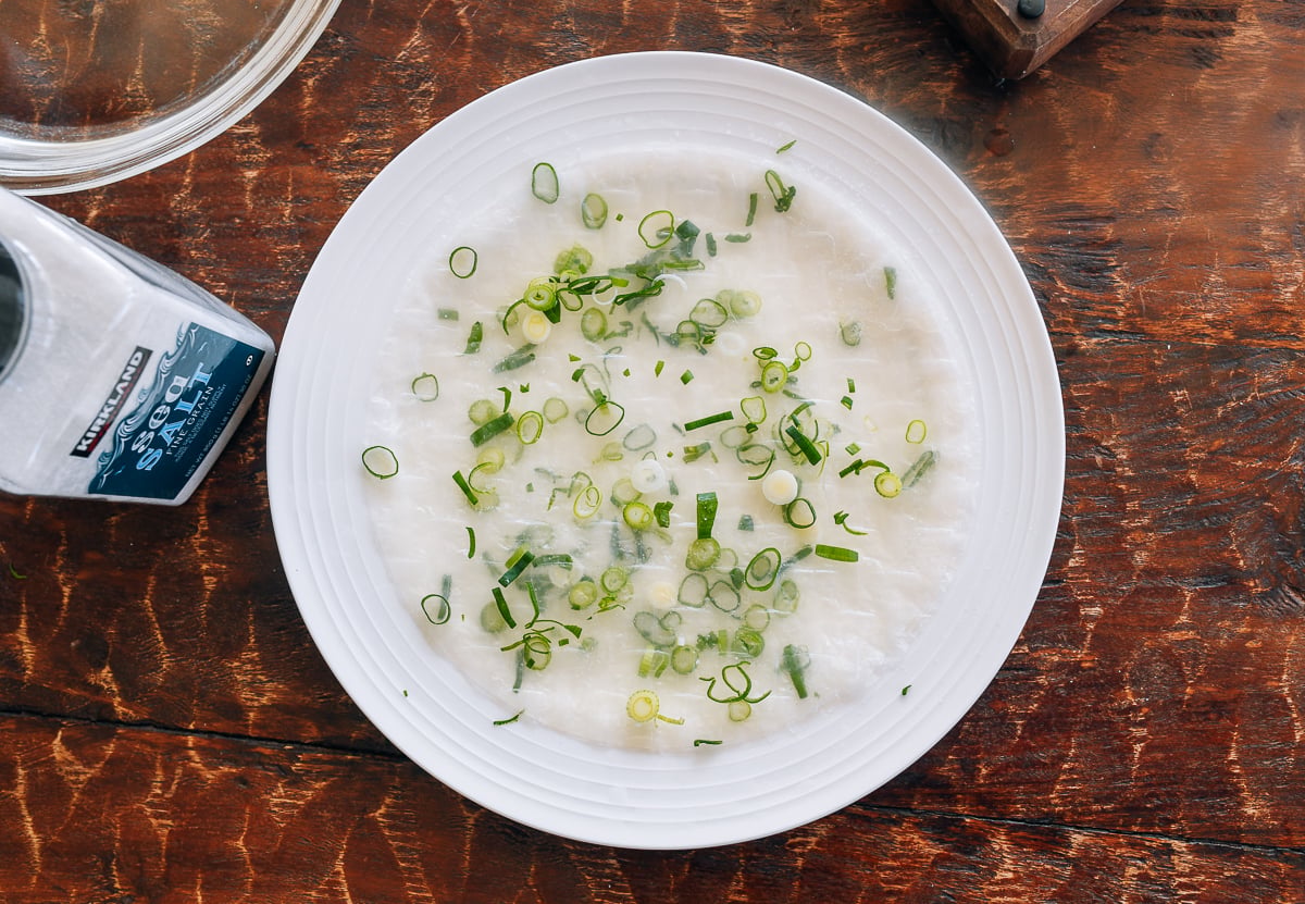 making a gluten-free scallion pancake with rice paper wrappers