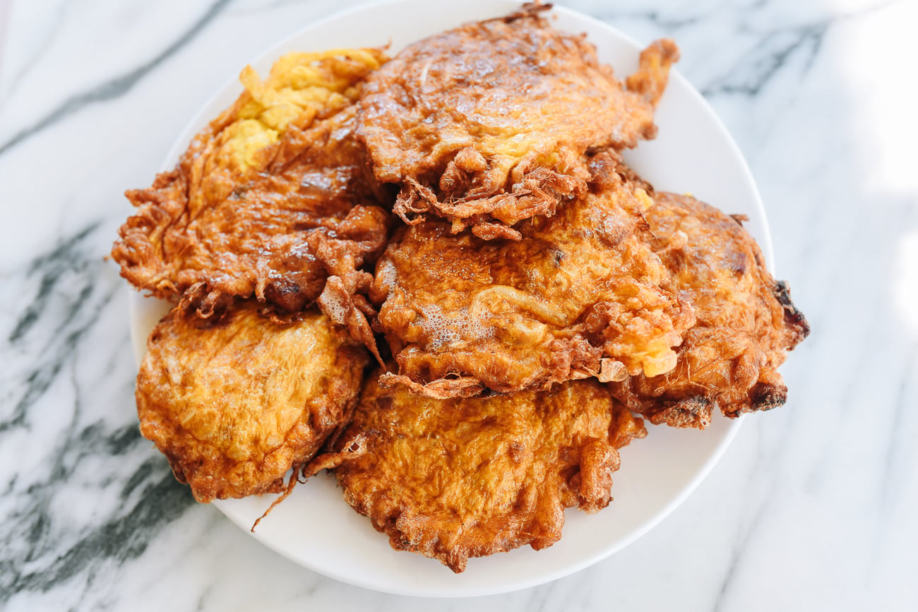 egg foo young patties on white plate