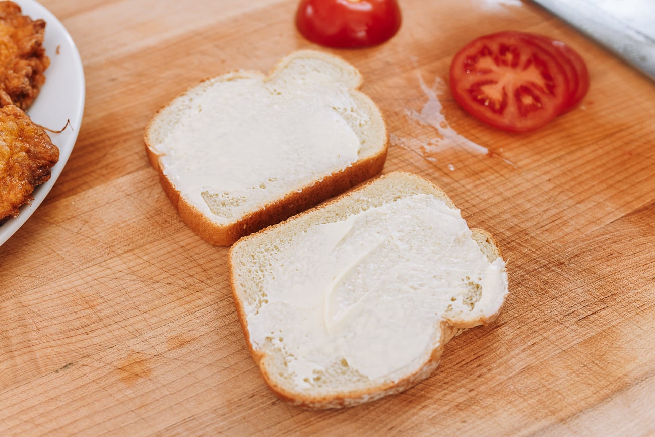 mayo on two slices of white bread