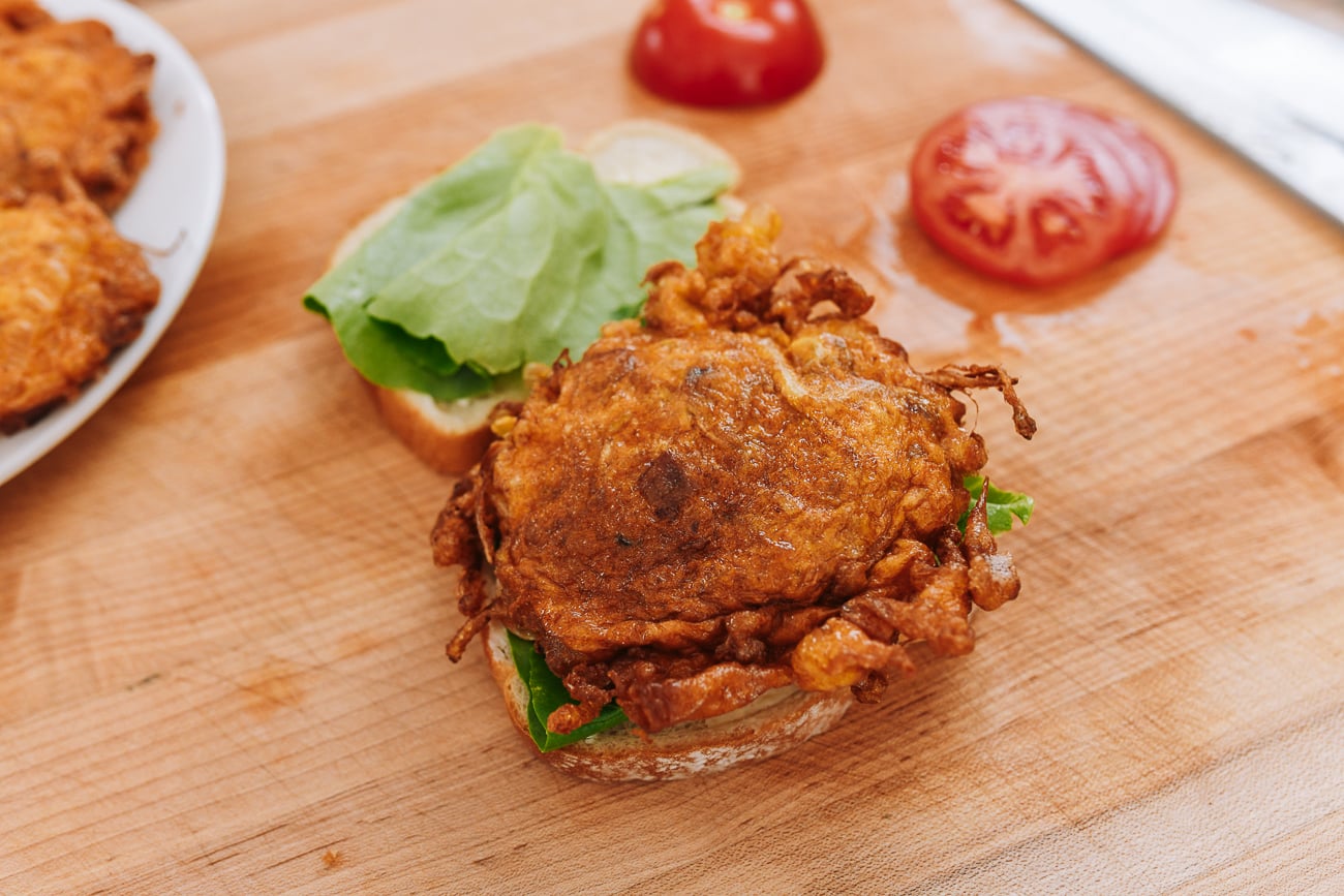 egg foo young patty on sandwich bread